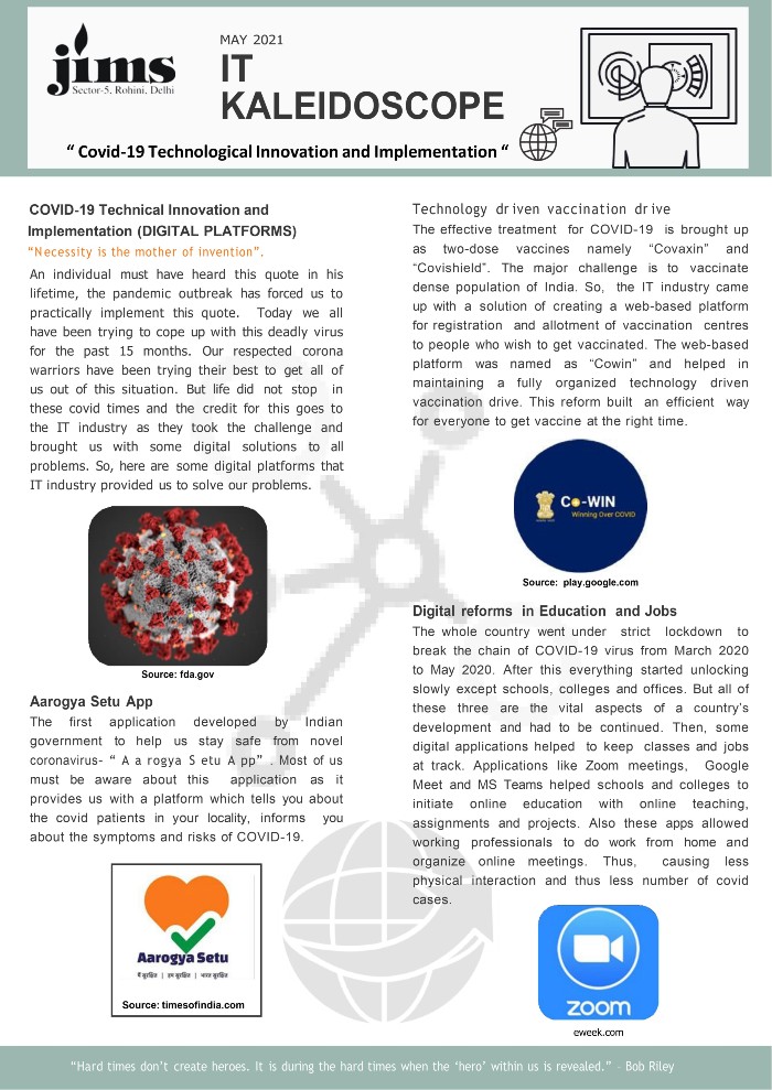 JIMS IT Flash Newsletter :“Covid-19 Technological Innovation and Implementation