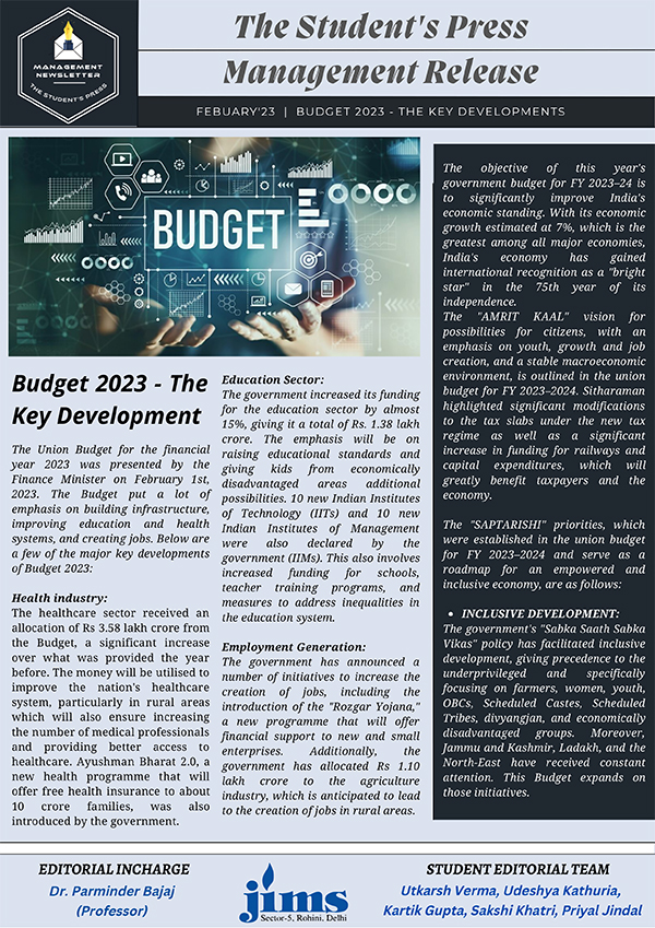 JIMS Management E- Newsletter Budget 2023 - The Key Development