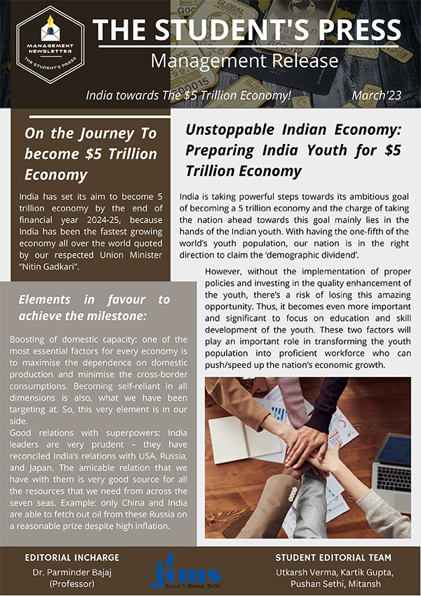 JIMS Management E- Newsletter Unstoppable Indian Economy: Preparing India Youth for $5 Trillion Economy