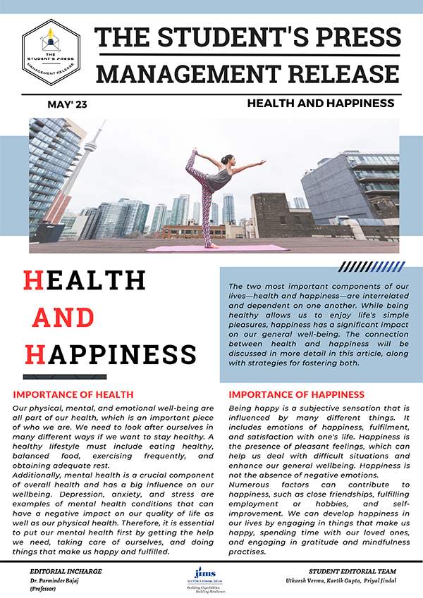 JIMS Management E- Newsletter HEALTH AND HAPPINESS