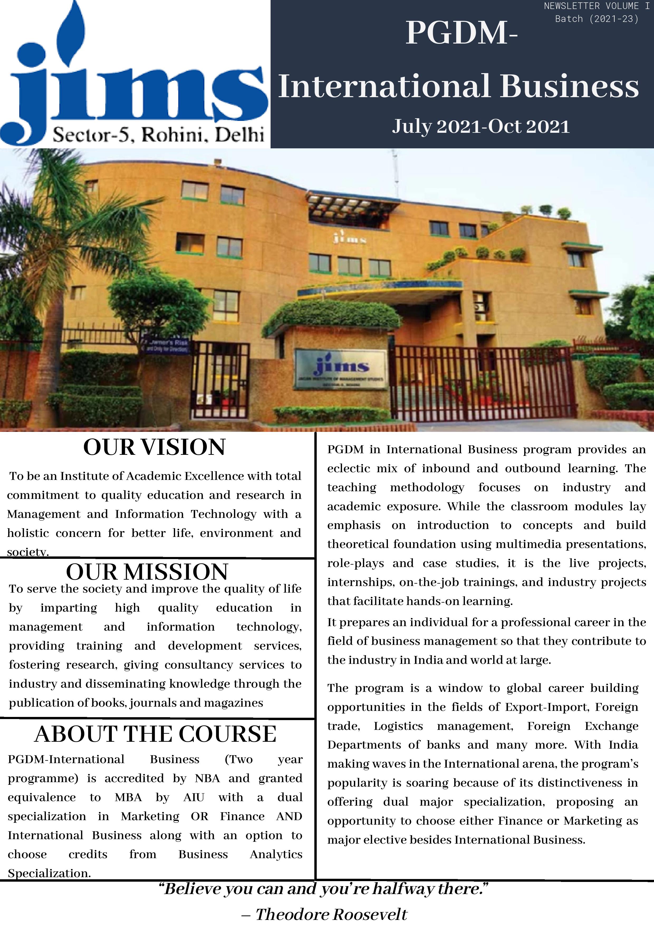 JIMS PGDM-IB(2021-23) Online newsletter 