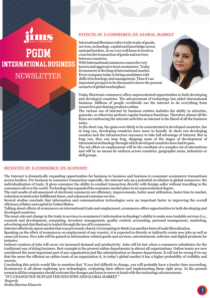 JIMS PGDM-IB Online newsletter [Trimester-II]