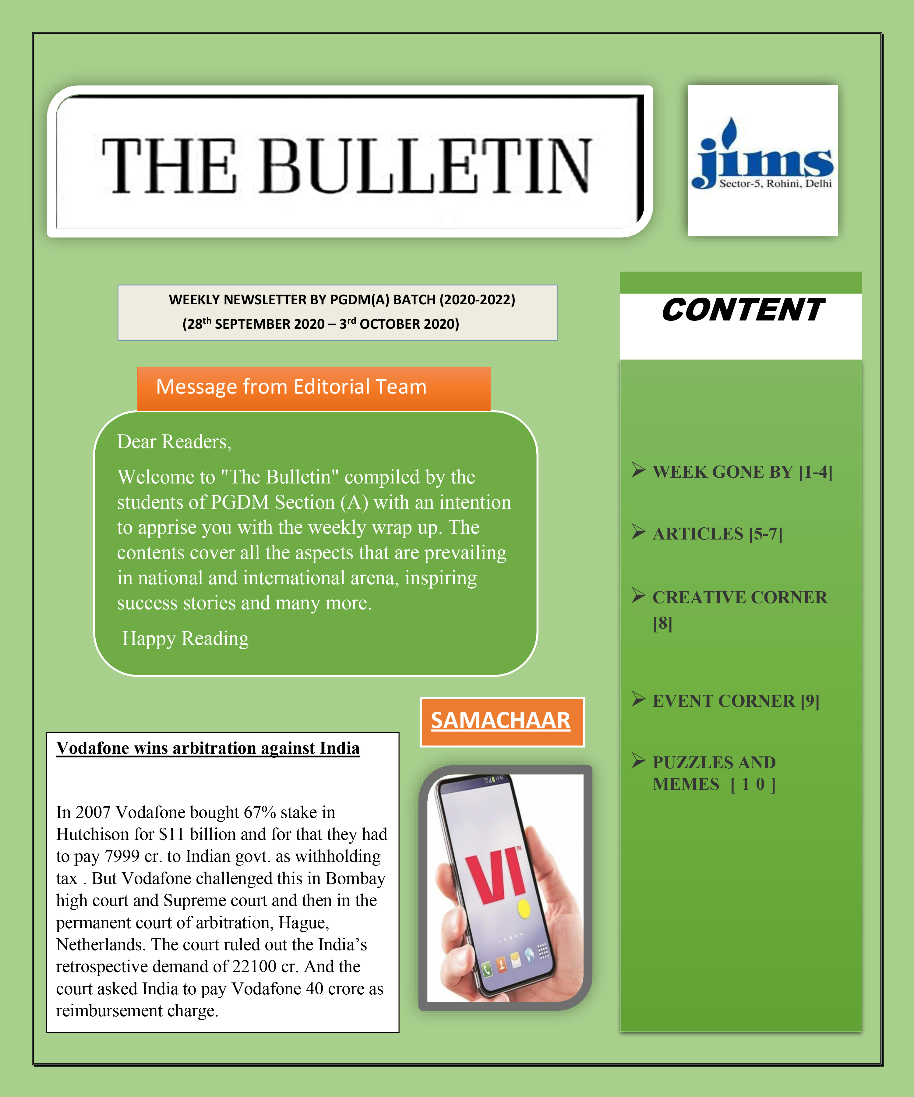 The Bulletin  28th September, 2020 to — 3rd October, 2020
