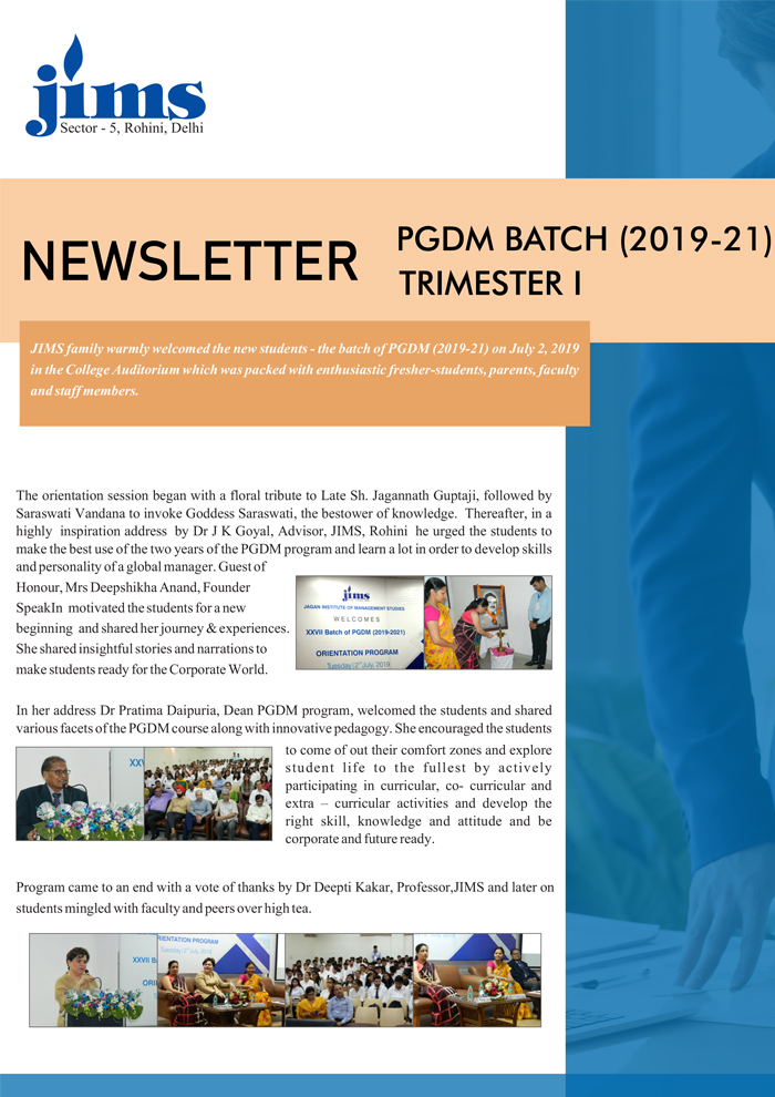 JIMS Rohini PGDM Online newsletter [July - Sep 2019]