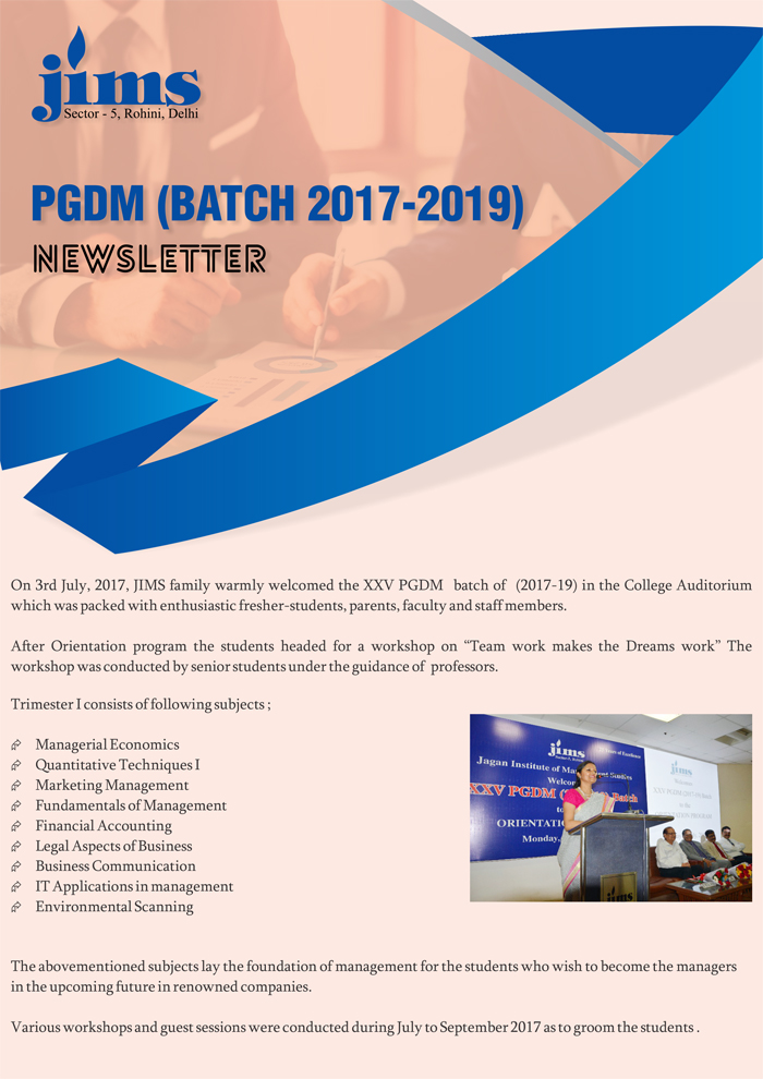 JIMS Rohini PGDM Online newsletter [2017]