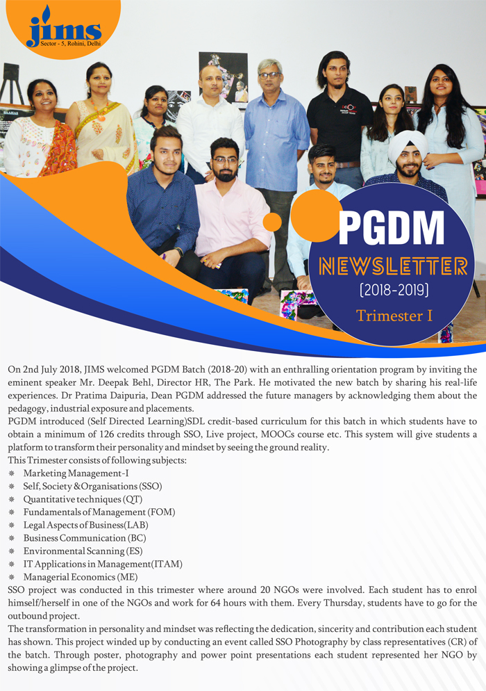 JIMS Rohini PGDM Online newsletter [2018]