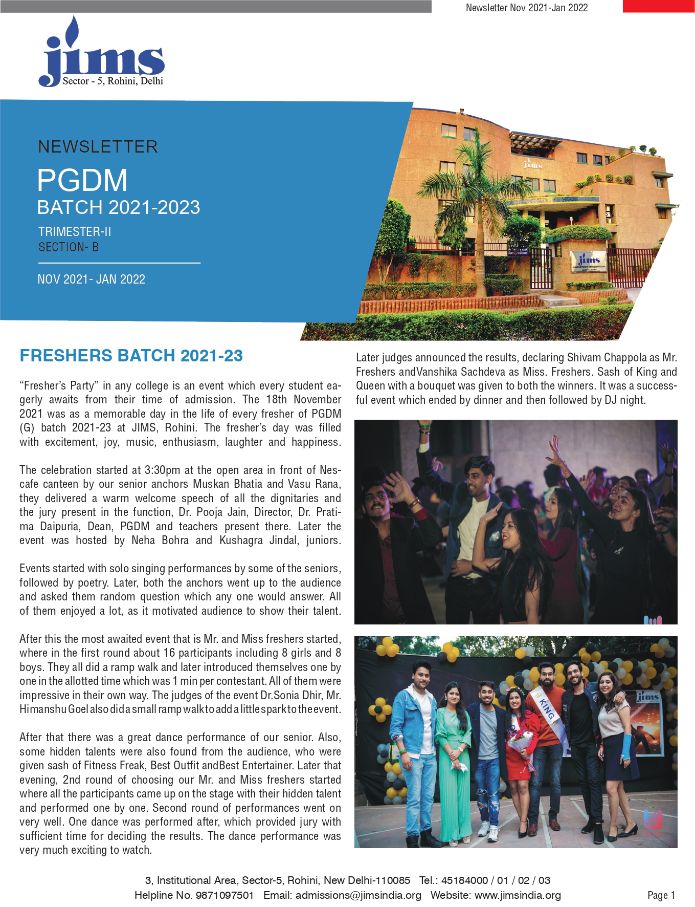 JIMS Rohini PGDM Online newsletter [Nov 2021 - Dec 2022]