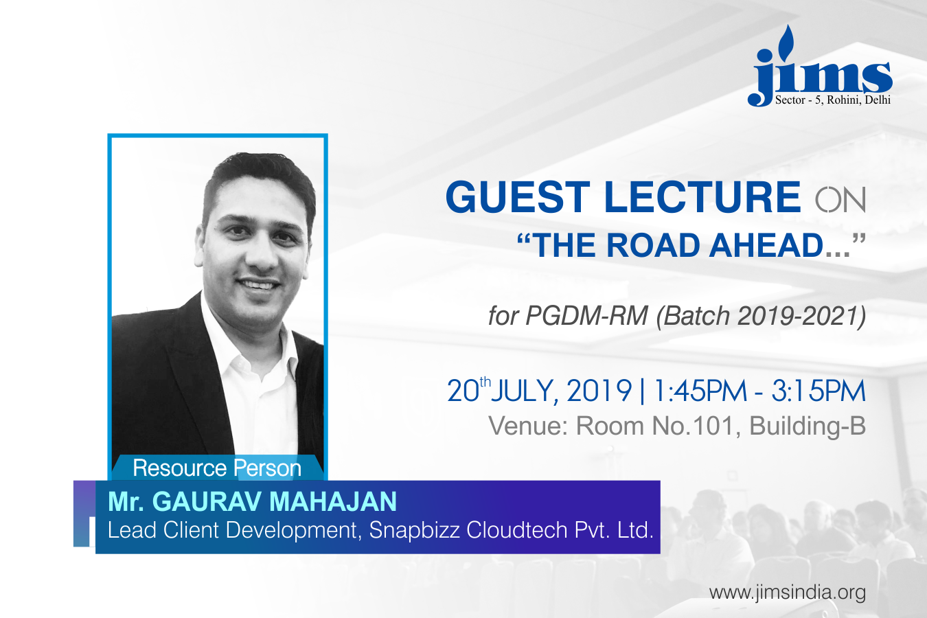 JIMS Rohini Organising Guest Lecture on The Road Ahead for PGDM-RM Students