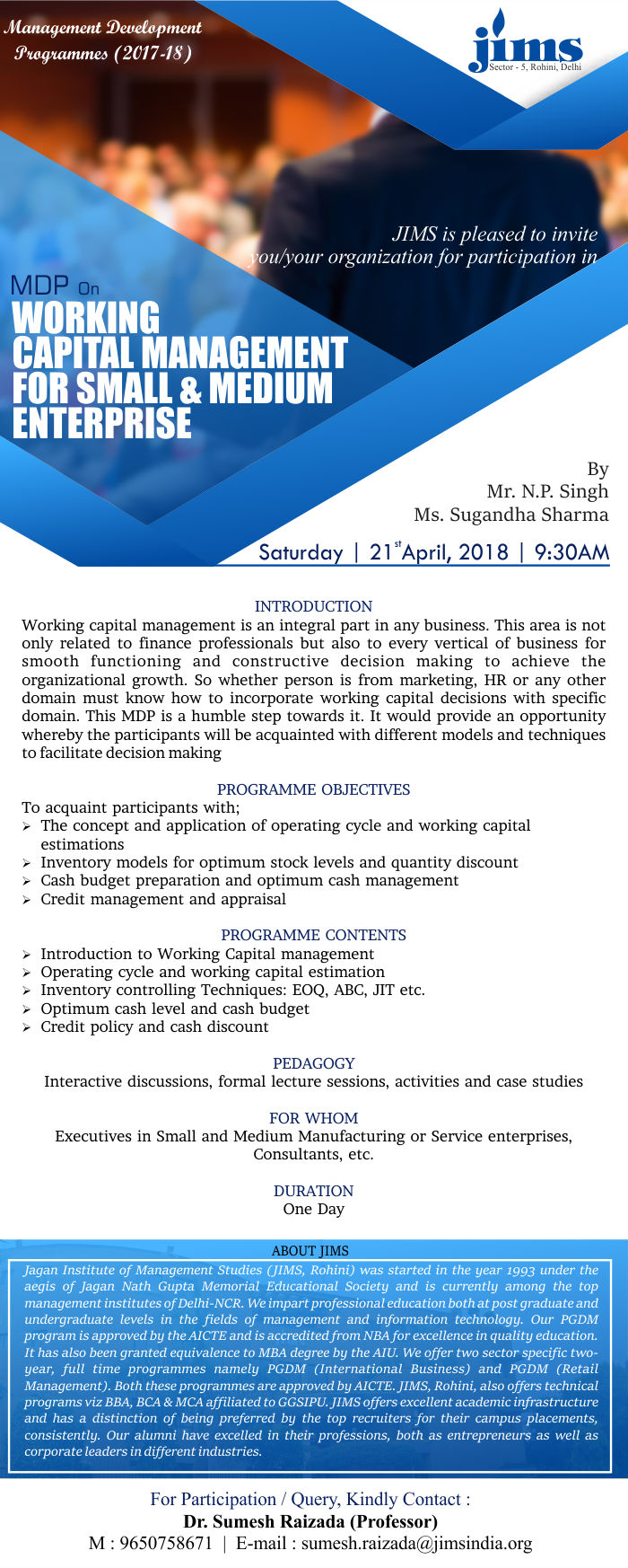 MDP On Working Capital Management for Small and Medium Enterprises
