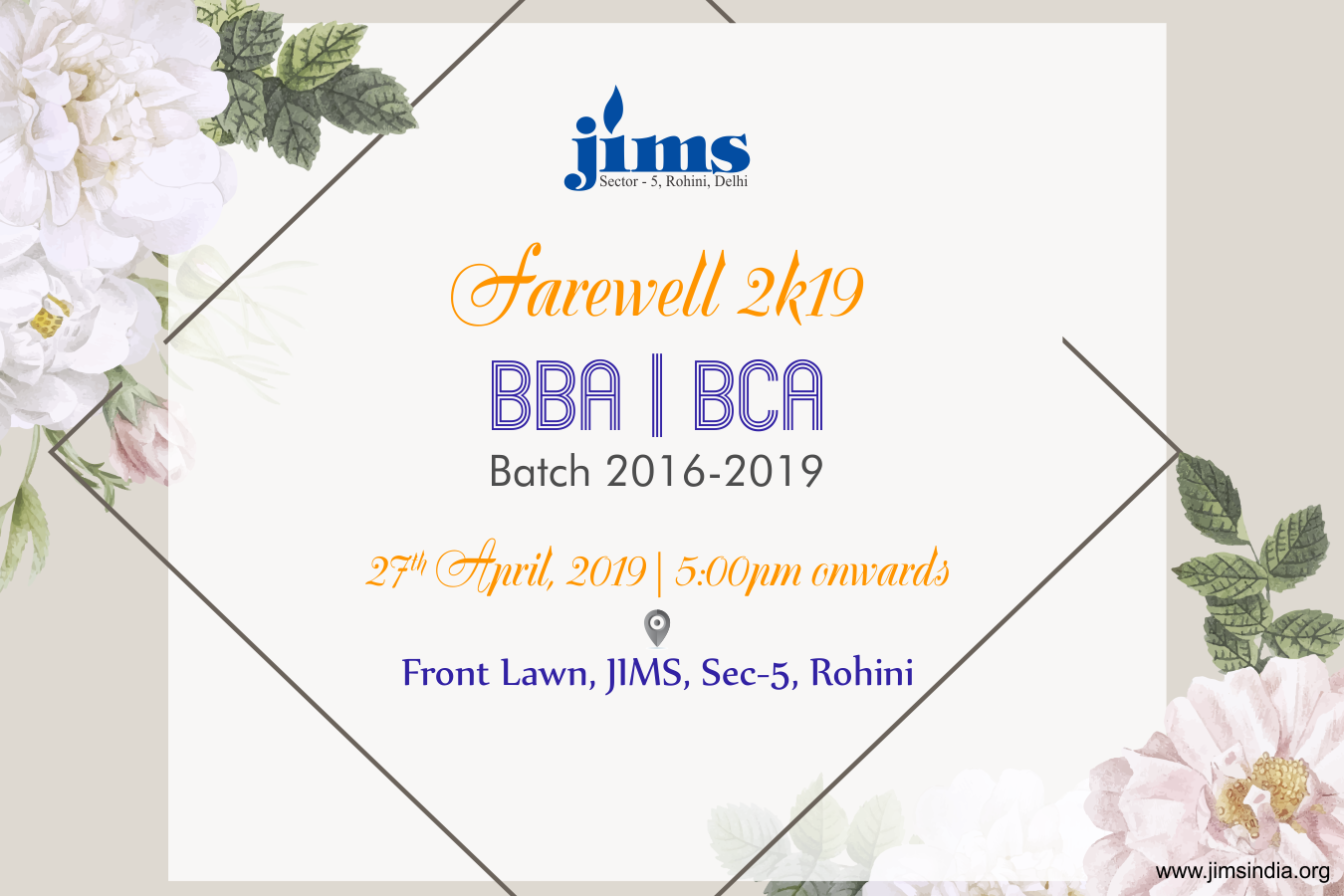 JIMS Rohini is organising farewell 2K19 for BBA, BCA Batch (2016-2019)