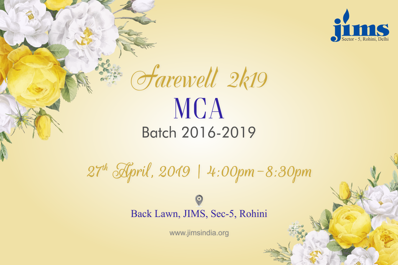 JIMS Rohini is organising farewell 2K19 for MCA Batch (2016-2019)